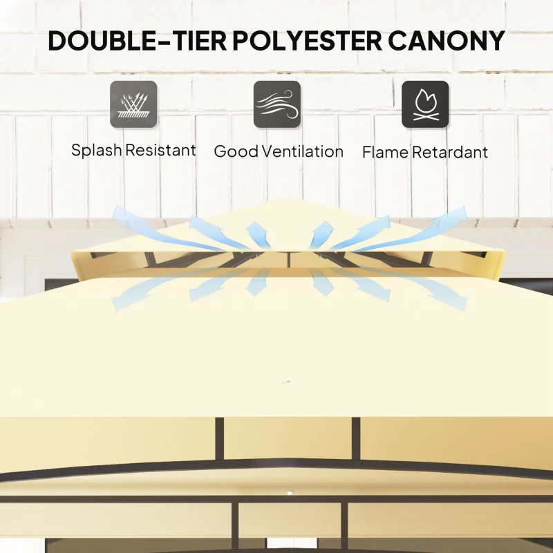 Best 8' x 5' Grill Gazebo, Double Tiered BBQ Gazebo Shelter Canopy with LED Lights, 2 Side Shelves, Hooks, Beige - Image 4