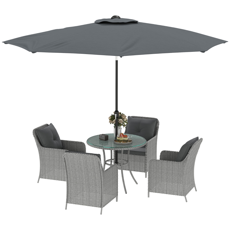 Best 4 Seater Rattan Dining Set with Parasol & Cushions - Light Grey - Image 11