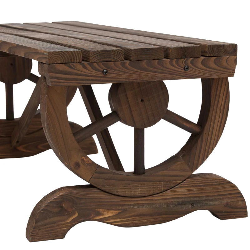 Best Garden Rustic Wooden Bench Wheel-Shaped Legs Slatted Seat Stable Reinforced Structure Outdoor Patio Garden 2-Person Bench Seat - Brown - Image 8