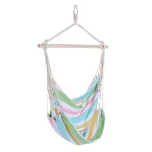 Best Outdoor Hanging Rope Chair with Cotton Rope, Garden Hammock Chair with Wooden Support Bar Cotton Cloth, Portable Garden Chair for Patio & Tree, Green