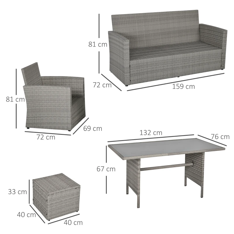 Best Six-Piece Rattan Sofa Set, with Glass-Top Table - Mixed Grey - Image 3