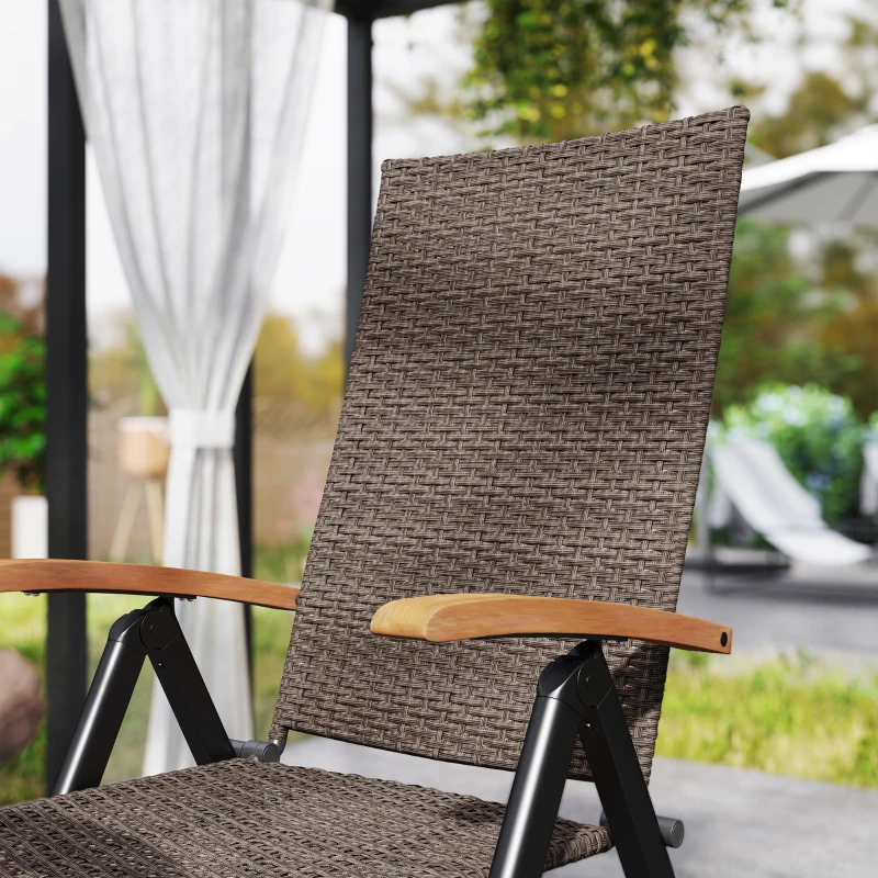 Best 2 Pieces Outdoor Foldable Dining Chair with Armrests, High Backrest, for Garden, Camping, Balcony, Brown - Image 8