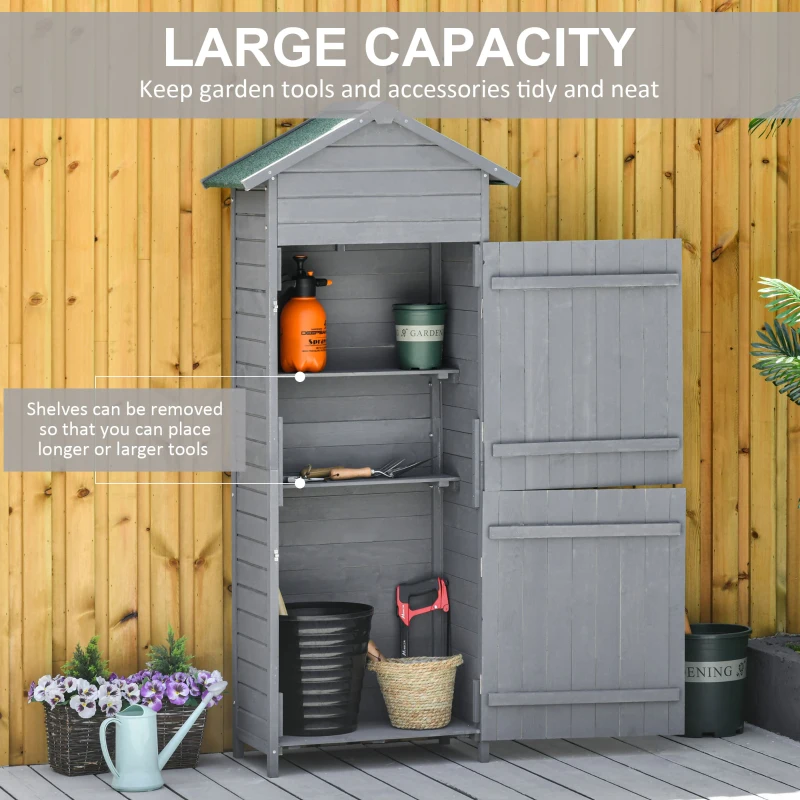 Best Wooden Garden Storage Shed Utility Gardener Cabinet w/ 3 Shelves, Tilted-felt Roof and Two Lockable Doors, 79cm x 49cm x 191.5cm, Dark Grey - Image 5