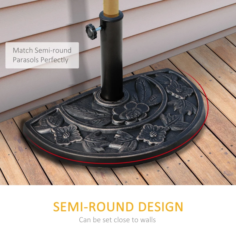 Best 9kg Resin Parasol Base, Half Round Umbrella Stand with Floral Design for Garden, Outdoor, Suitable Umbrella Rod: Φ3.8cm, Φ4.8cm, Bronze Tone - Image 5