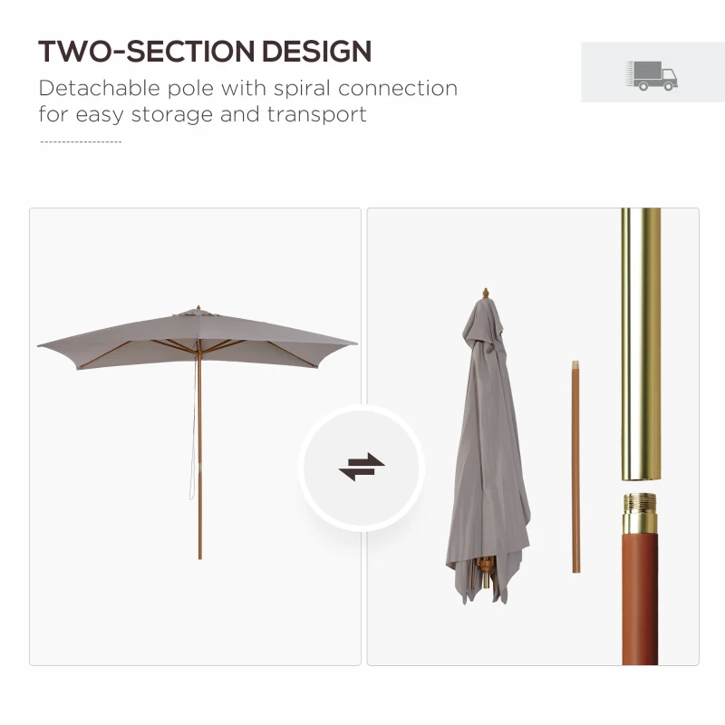 Best 2 x 3m Wooden Garden Parasol Umbrella Outdoor Sun Shade Canopy, Table Market Umbrella with Vent, 38 mm Pole, Rope Pulley Mechanism, Light Grey - Image 7