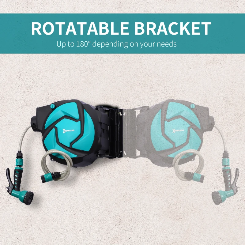 DURHAND 10m Garden Auto Hose Reel Wall Mounted Retractable 7 Patterns Spray Nozzle - Image 6