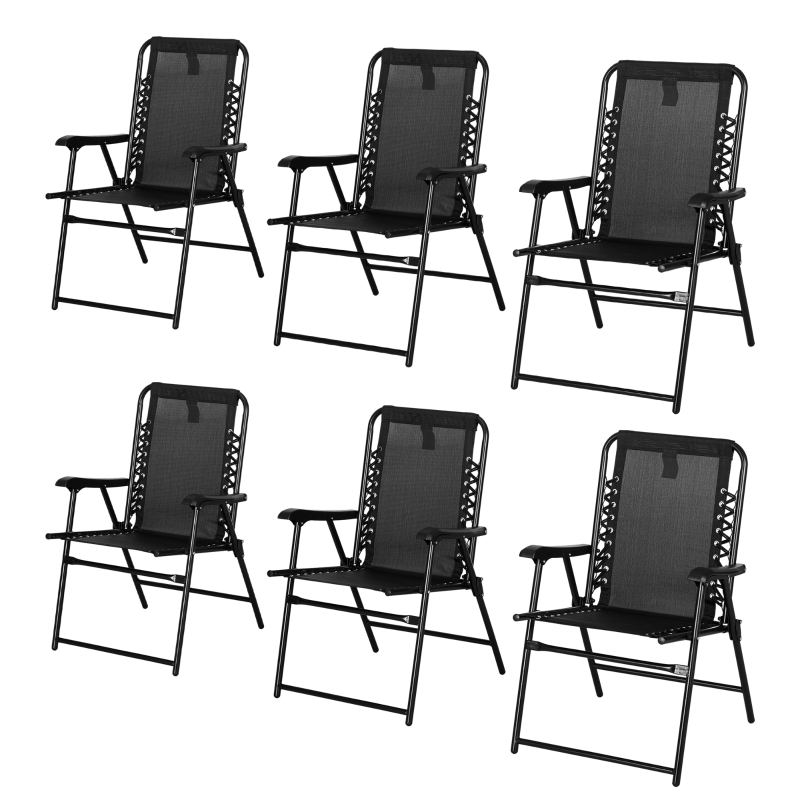Best 6 Pcs Patio Folding Chair Set, Outdoor Portable Loungers for Camping Pool Beach Deck, Lawn w/ Armrest Steel Frame Black - Image 11