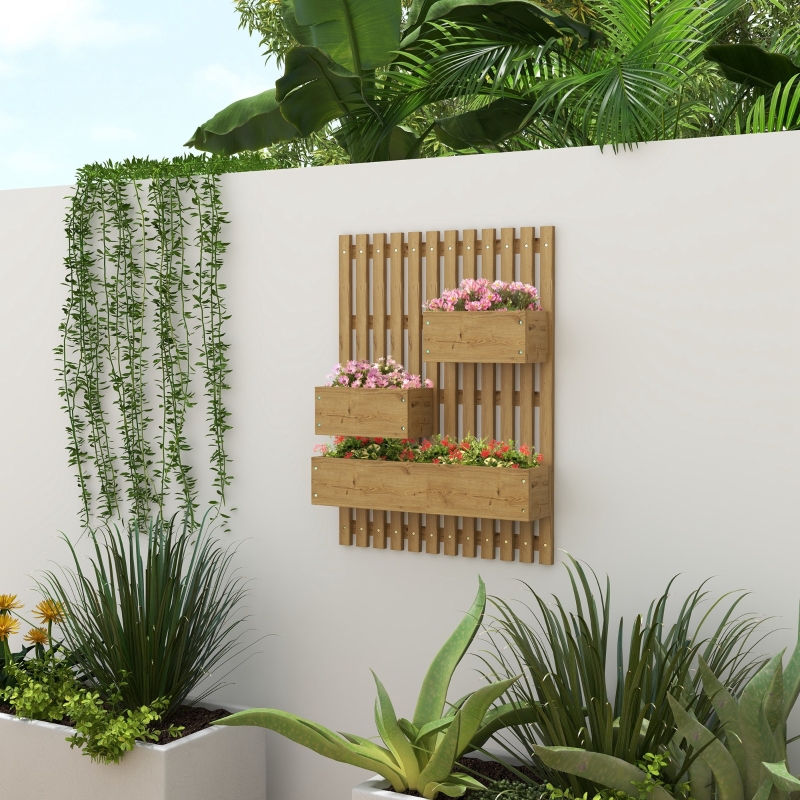 Best Wall-mounted Wooden Garden Planters with Trellis, Drainage Holes and 3 Planter Boxes for Patio, Carbonised - Image 10