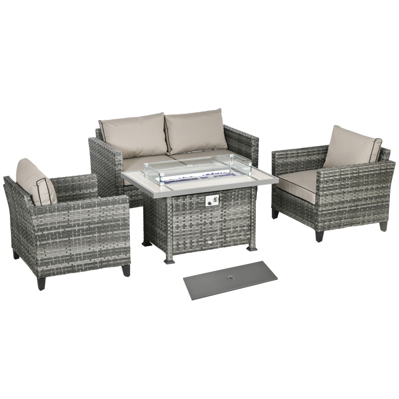 Best 5-Piece Rattan Patio Furniture Set with Gas Fire Pit Table, Loveseat Sofa, Armchairs, Cushions, Pillows, Grey - Image 12