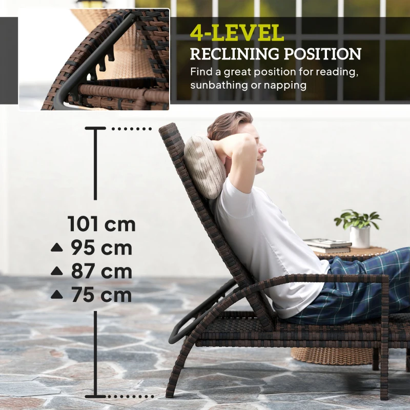 Best PE Rattan Sun Lounger with Adjustable Backrest - Mixed-brown - Image 4