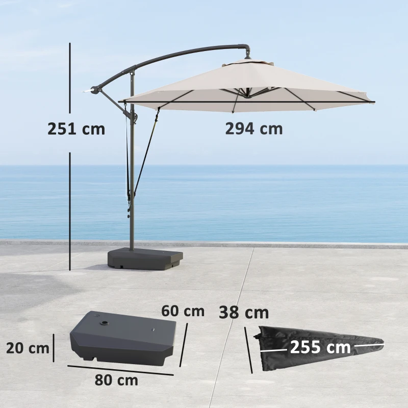 Best 3(m) Garden Cantilever Parasol with Fillable Base, Wind Protection Strap, Cover, Round Banana Hanging Umbrella with Crank Handle and Tilt, Patio Umbrella for Outdoor Sun Shade, UPF50+, Cream - Image 3