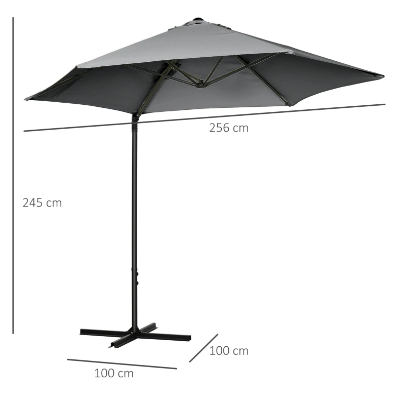 Best 2.5M Garden Cantilever Parasol, Offset Roma Patio Umbrella Hanging Sun Shade Canopy Shelter with 360° Rotation and Cross Base, Dark Grey - Image 3