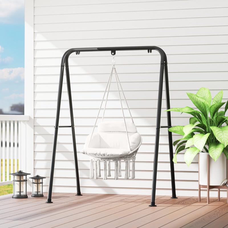 Best Hanging Chair Outdoor Hammock Chair with Soft Cushion, Cotton Rope Boho Style Swing Chair, Hanging Garden Swing Seat for Indoor Outdoor, Cream White - Image 9