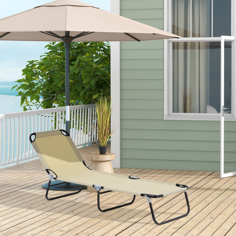 Best Foldable Sun Lounger with 5-Position Adjustable Backrest, Outdoor Portable Recliner Chaise Lounge Chair with Breathable Mesh Fabric, Beige - Image 10