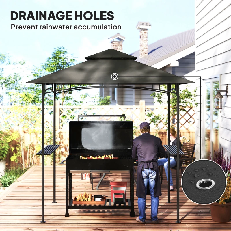 Best 8' x 5' Grill Gazebo, Double Tiered BBQ Gazebo Shelter Canopy with LED Lights, 2 Side Shelves, Hooks, Dark Grey - Image 5