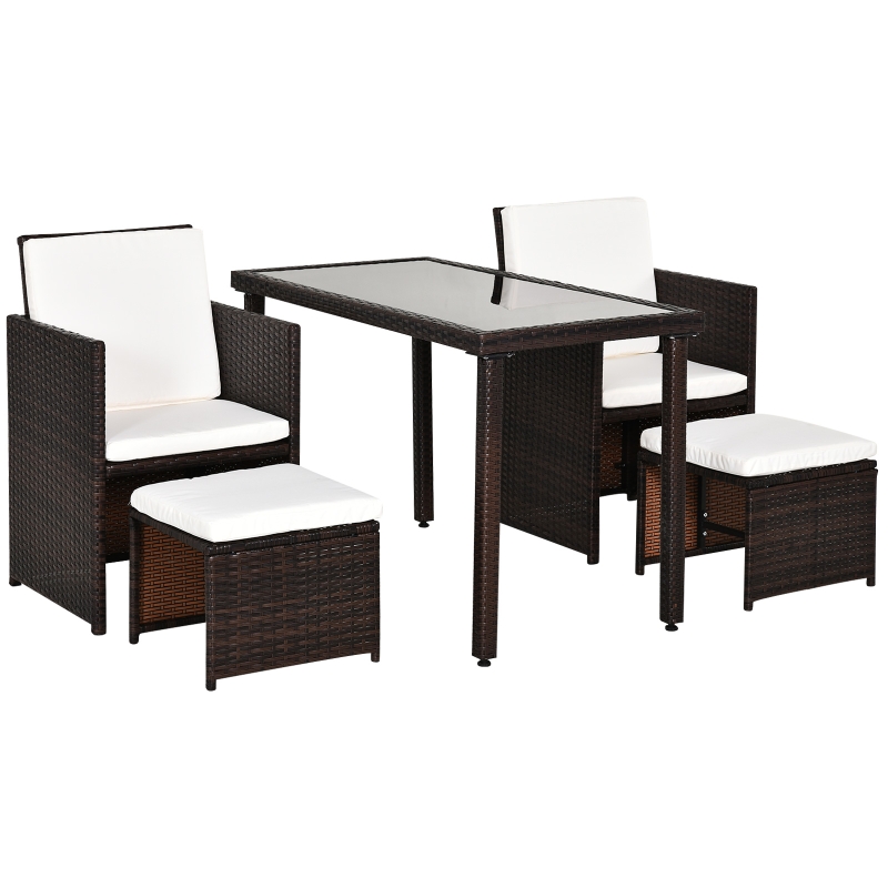 Best 2 Seater Rattan Cube Garden Furniture Set, Rattan Dining Set with Cushions, Outdoor Dining Table and Chairs with 2 Armchairs, 2 Stools, Rectangular Glass Top Table for Patio, Balcony, Brown - Image 11