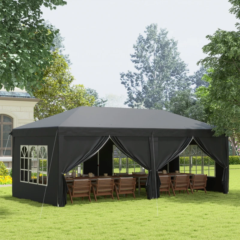 Best 3 x 6 m Pop Up Gazebo with Sides and Windows, Height Adjustable Wedding Camping Party Tent Canopy Marquee with Storage Bag for Garden, Event, Black - Image 2