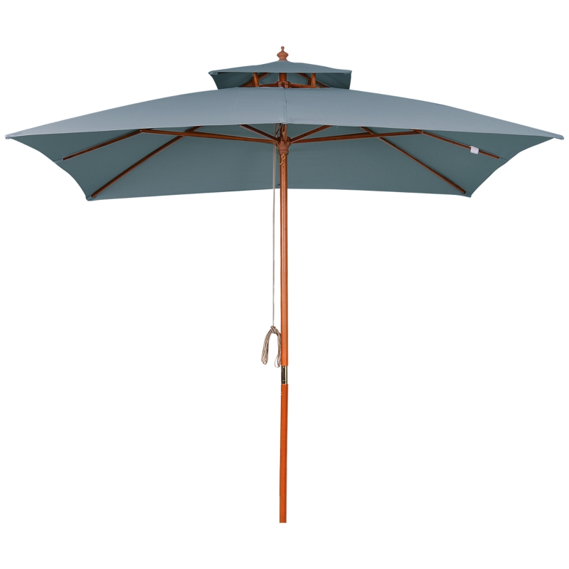 Best 3 x 3 metre Patio Parasol Garden Umbrellas Sunshade Outdoor Wooden Parasol Canopy Double Tier, Dark Grey, BASE NOT INCLUDED - Image 14