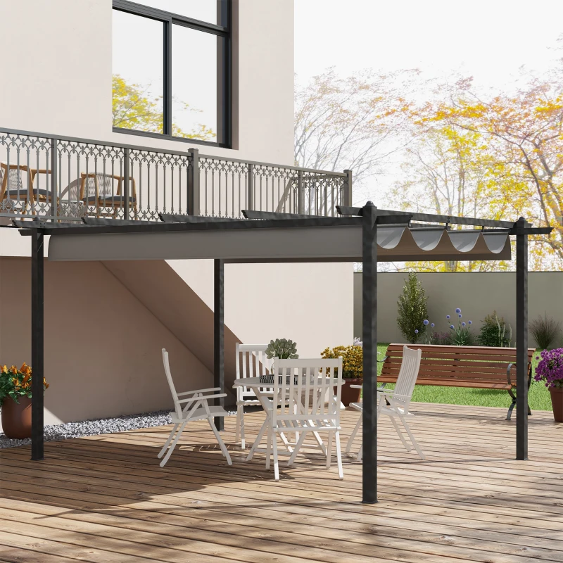 Best 4 x 3(m) Aluminium Pergola with Retractable Roof, Garden Gazebo Canopy Shelter for Outdoor, Patio, Grey - Image 2