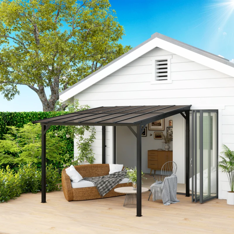 Best 3 x 3(m) Metal Pergola with UPF 50+ and Waterproof Polycarbonate Roof, Wall-Mounted or Free Standing Garden Gazebo, Wind-resistant Outdoor Sun Shade, Dark Grey - Image 2