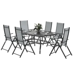 Best Seven-Piece Steel Outdoor Dining Set, with Parasol Hole - Grey