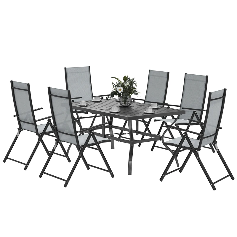 Best Seven-Piece Steel Outdoor Dining Set, with Parasol Hole - Grey