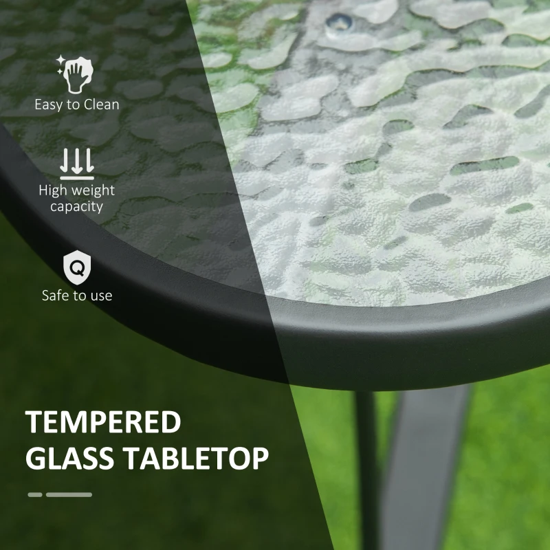 Best Square Outdoor Garden Dining Table with Parasol Hole, Tempered Glass Top, Steel Frame for Garden, Lawn, Patio, Black - Image 5