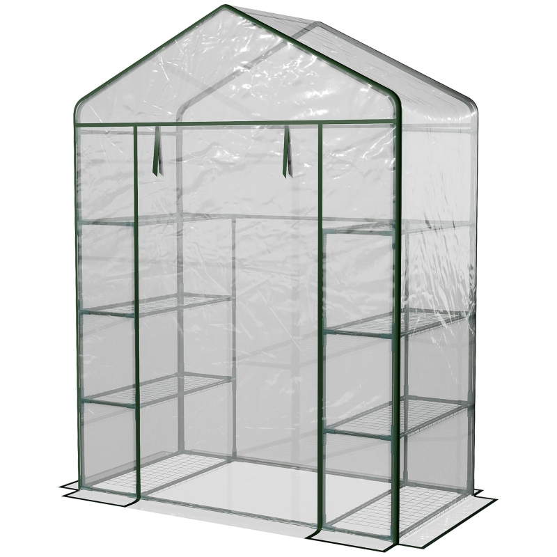 Best Walk in Greenhouse with 4-Tier 8 Shelves, Green House with Hemmed Cover, Roll-up Zipped Door, Steel Frame, 143 x 73 x 195cm - Image 11