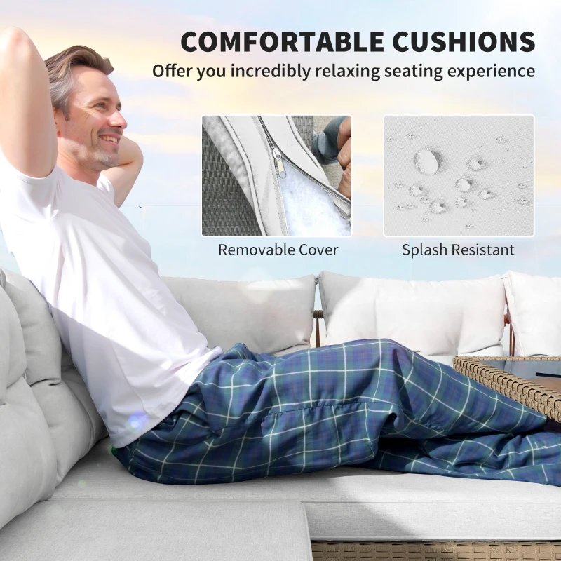 Best 6 Piece Rattan Garden Furniture Set, 8 Seater Garden Corner Sofa with Cushions and Glass Top Table, Sectional Outdoor Furniture Conservatory Set for Patio, Cream White - Image 6