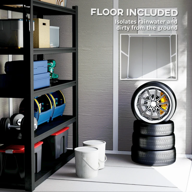 Best 6 x 5ft Garden Shed, Plastic Shed with Floor, Window, Lockable Doors and Vents, Wood Effect Resin Tool Shed for Outdoor Patio, Light Grey - Image 5