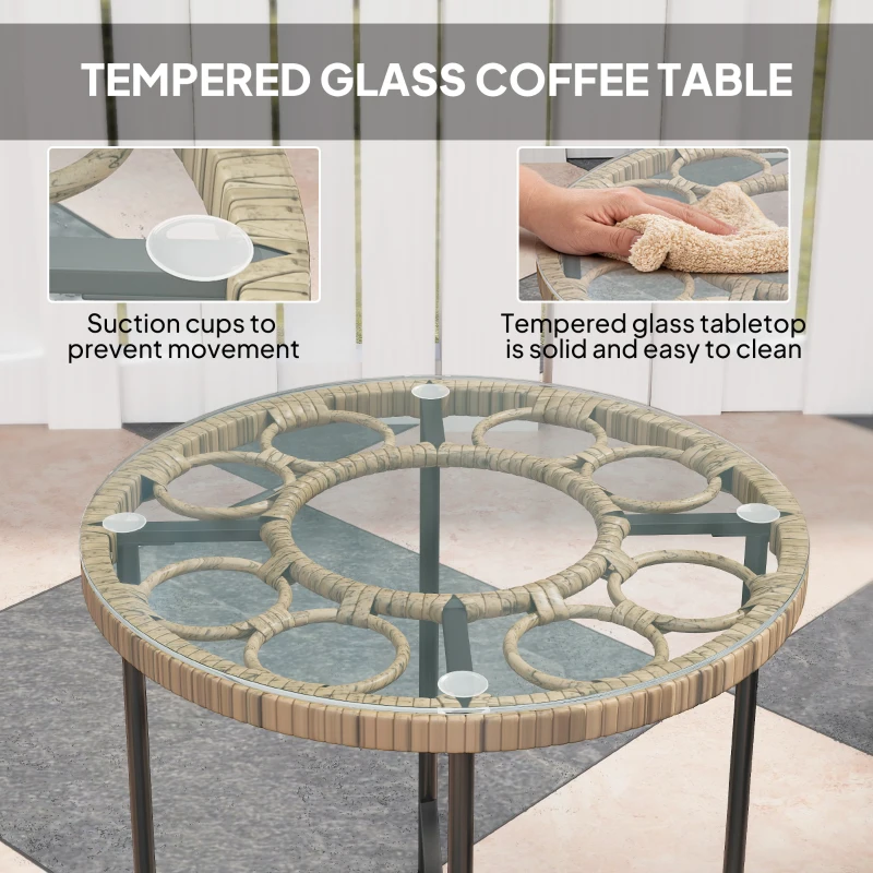 Best 3 Piece Rattan Bistro Set, Wicker Garden Furniture Set with Cushions, Glass Top Coffee Table and Chairs for Outdoor, Patio, Balcony, Beige - Image 6