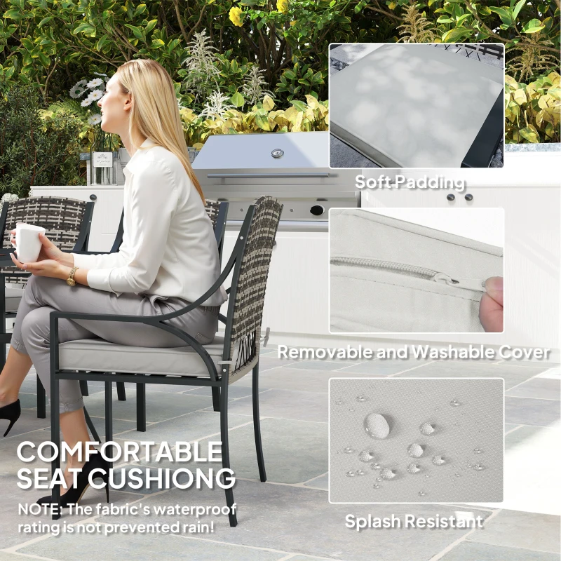 Best Rattan Garden Furniture Set with Cushions, 6 Seater Rattan Dining Set with 6 Armchairs, 150 x 96cm Rectangular Table, Umbrella Hole, for Outdoor, Patio, Balcony, Terrace, Conservatory - Image 4