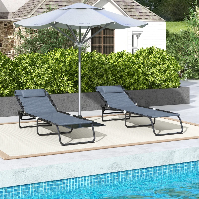 Best Set of Two Folding Sun Loungers, with Four-Position Backs - Grey - Image 7