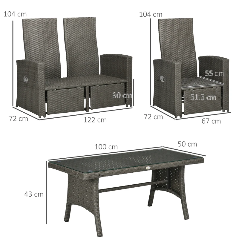 Best 4 Piece Rattan Garden Furniture Set Outdoor Sofa Sectional Set with Glass Top Table for Poolside, Grey - Image 3