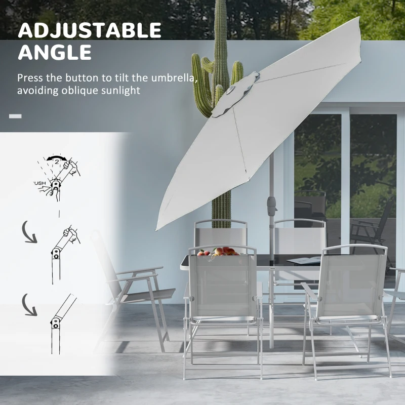 Best Eight-Piece Garden Dining Set, with Chairs, Table and Parasol - Grey - Image 6