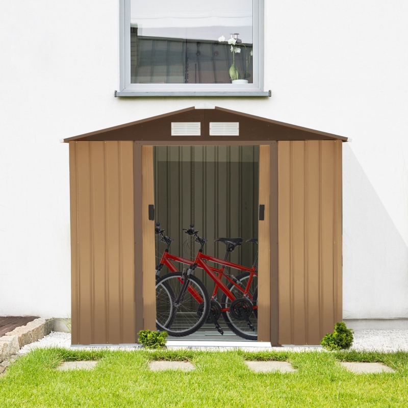 Best 7 x 4ft Lockable Metal Garden Tool Storage Shed Storage - Light Brown - Image 14