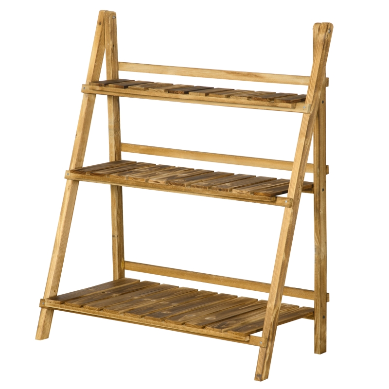 Best Wooden Folding Flower Pot Stand 3 Tier Garden Planter Display Ladder Gardener Storage Shelves Rack Herb Holder (80L x 37W x 93H cm) - Image 11