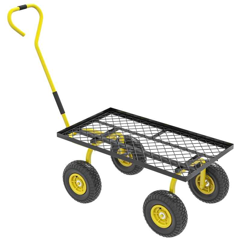 Best Garden Trolley Cart, Heavy Duty Garden Cart with Metal Frame, 10" Pneumatic Wheels, Rotating Handle, 150kg Capacity, for Garden, Farm, Yellow - Image 11