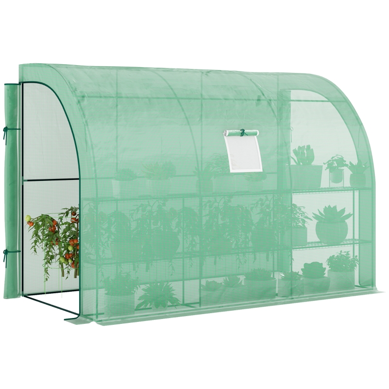Best Walk-In Lean to Greenhouse with Windows and Zippered Doors, 2 Tiers 6 Wired Shelves 300L x 150W x 213Hcm Green - Image 13