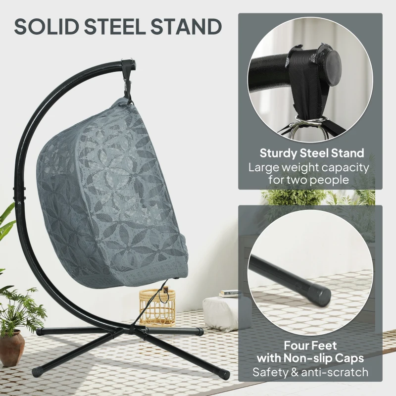 Best Outdoor Double Hanging Chair with Cushion and Cup Holders, Charcoal Grey - Image 7