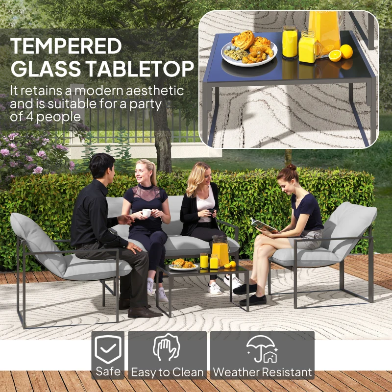 Best Four-Piece Relaxed Back Garden Dining Set - Black/Light Grey - Image 5