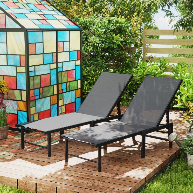 Best Set of Two Reclining Sun Loungers - Grey - Image 10