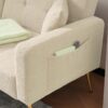 Sherpa Convertible Sofa Bed with 2 Side Pockets, Adjustable Backrest, Gold Legs, Elegant Loveseat for Bedroom, 176L x 64W x 75H cm, Beige - Image 9