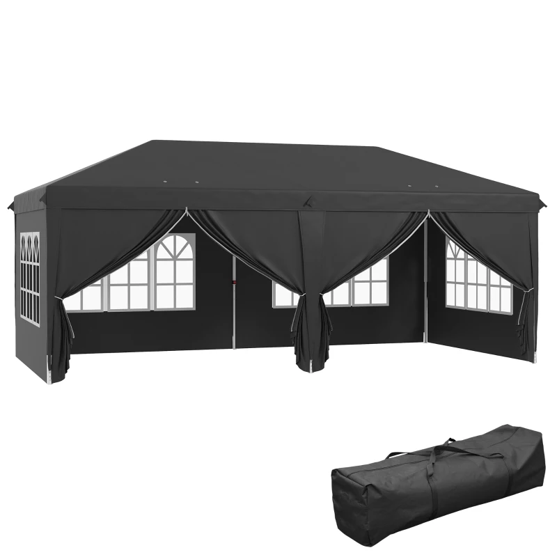Best 3 x 6 m Pop Up Gazebo with Sides and Windows, Height Adjustable Wedding Camping Party Tent Canopy Marquee with Storage Bag for Garden, Event, Black