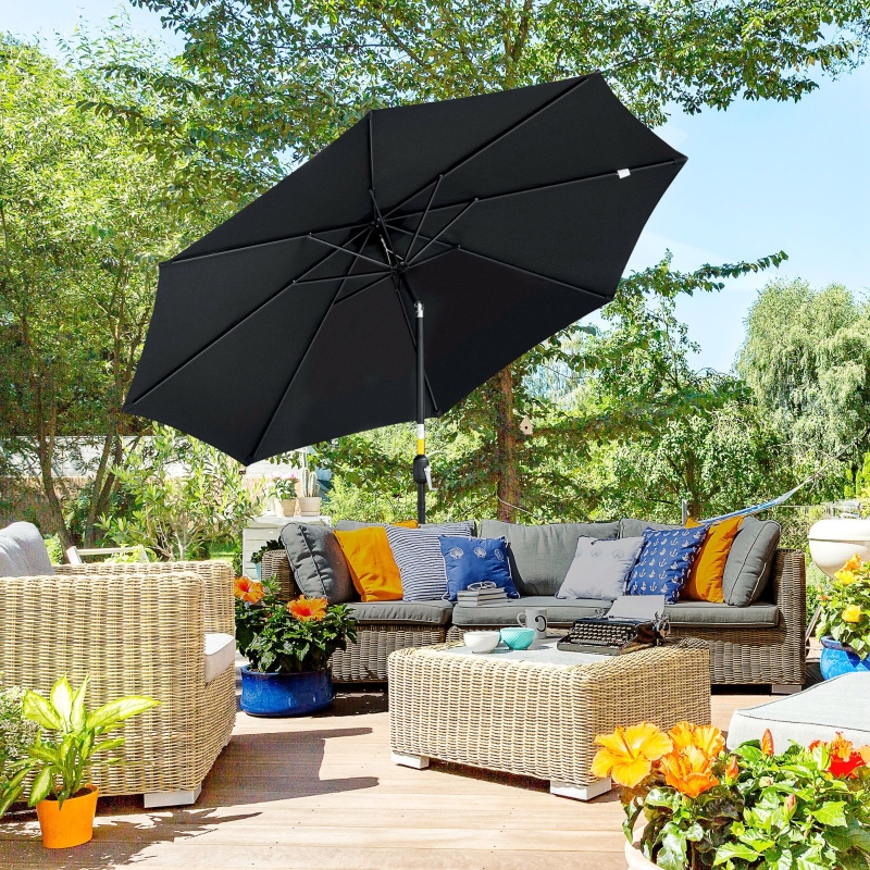 Best 3(m) Tilting Parasol Garden Umbrellas, Outdoor Sun Shade with 8 Ribs, Tilt and Crank Handle for Balcony, Bench, Garden, Black - Image 10