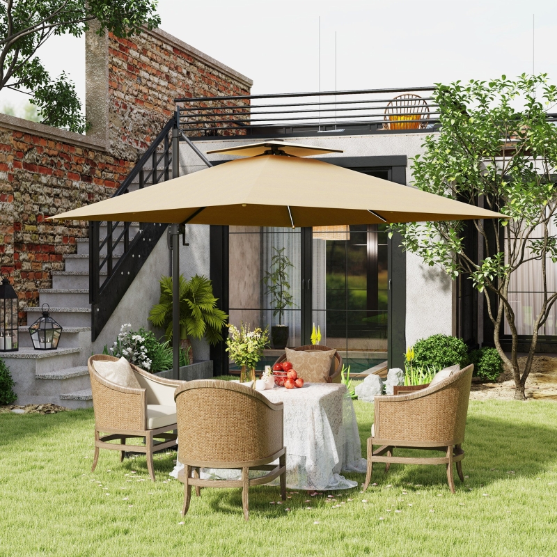 Best 2.5m Cantilever Parasol with Solar Powered LED Lights, 360° Rotation, Tilt Adjustment, Crank Handle, Khaki - Image 9