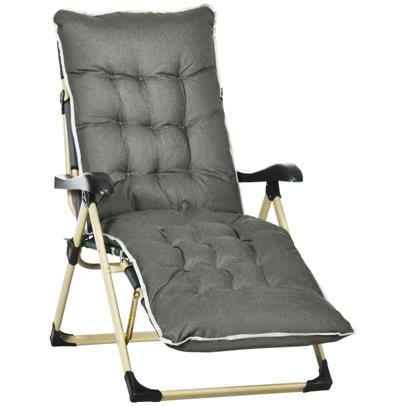 Best Padded Garden Lounger, with Seven-Position Back and Footrest - Grey