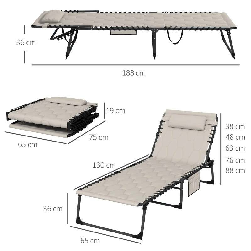 Best Set of Two Sun Loungers, with Five-Position Reclining Backs - Khaki - Image 3