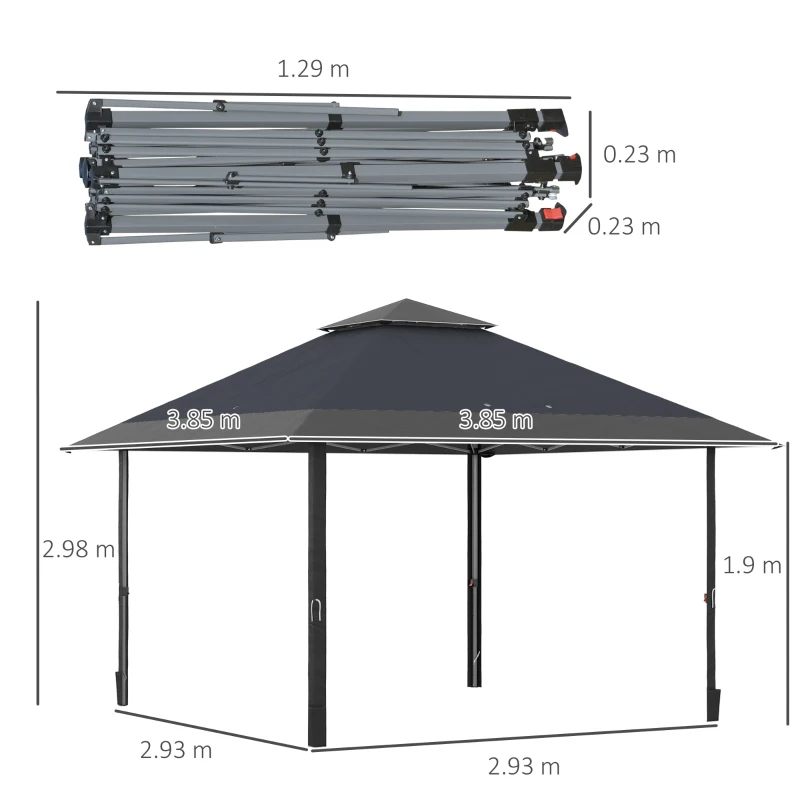 Best 4 x 4m Pop-up Gazebo Double Roof Canopy Tent with UV Proof, Roller Bag & 3-Level Height Adjustable Outdoor Party, Steel Frame, Grey - Image 3