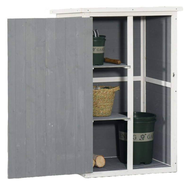 Best Wooden Small Shed, Garden Storage Shed with Shelves and Bolt Latch, 75L x 56W x115H cm, Grey - Image 11